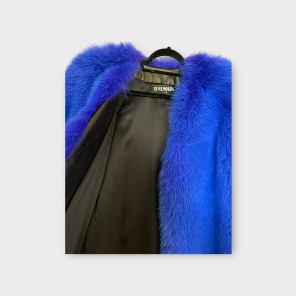 Balmain blue fur jacket. Cropped. LIKE NEW • Kardashian Kloset - Picture 2 of 5